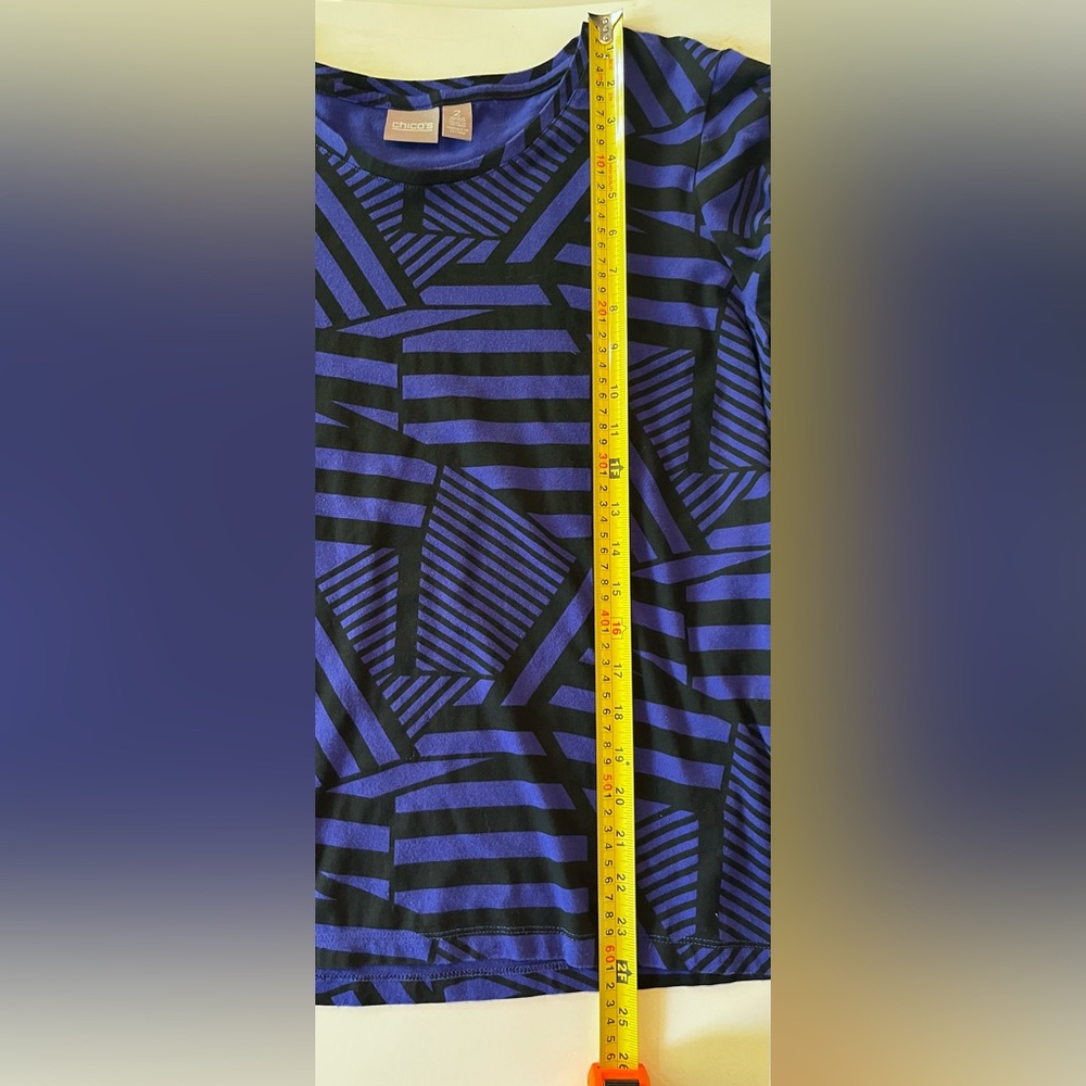 Chicos Womens Long Sleeve T-Shirt Blue Black Zig Zag Stripe Sz 2 (L/12) EUC - Picture 7 of 8